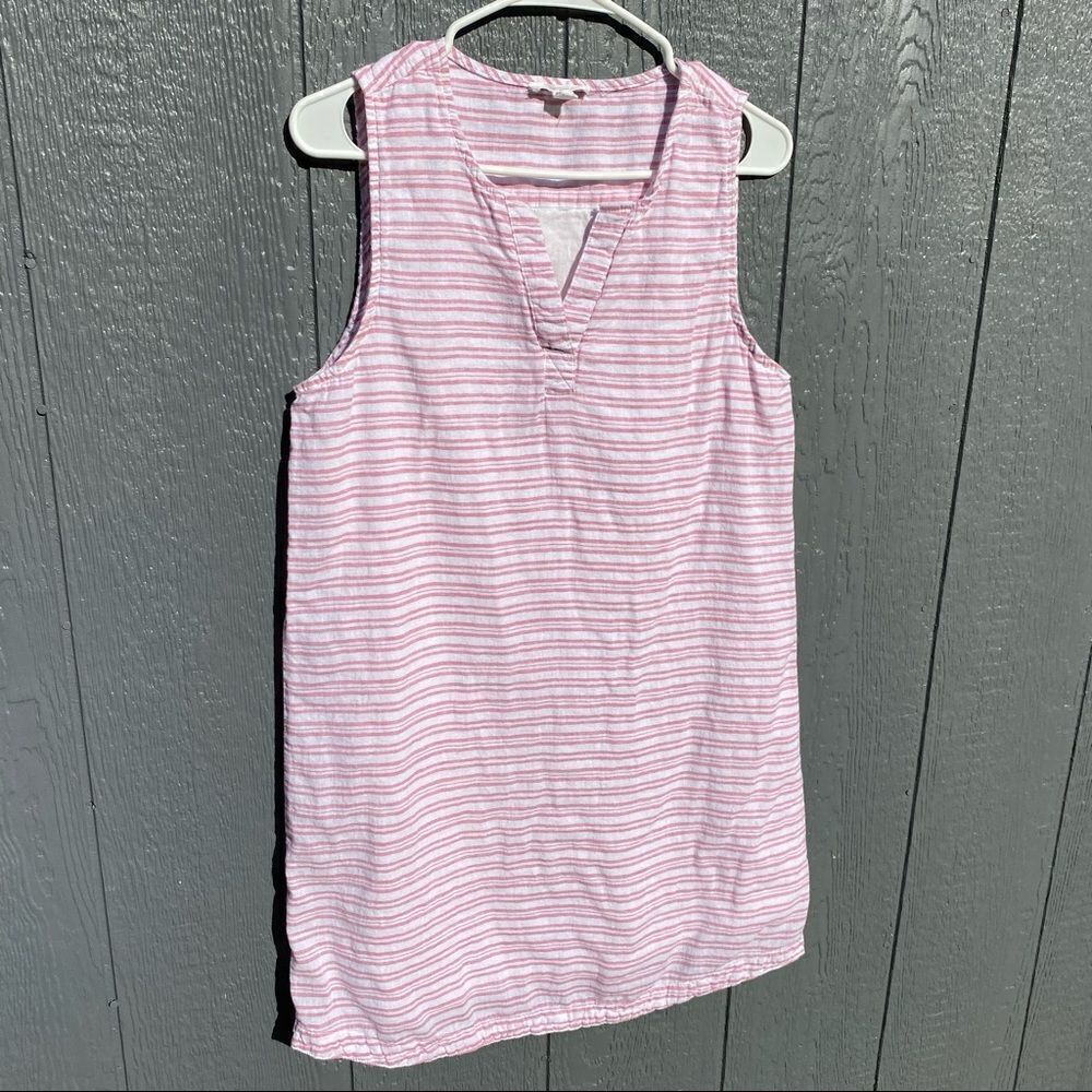Beach Lunch Lounge Linen Sleeveless Lined Pink Stripe Dress M